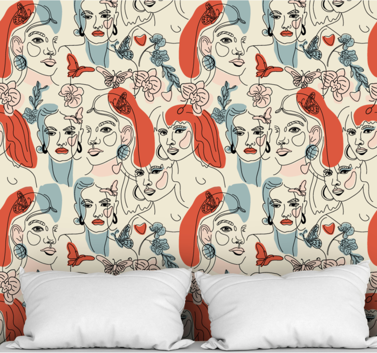 papel de parede artístico arte de linha feminina - TenStickers