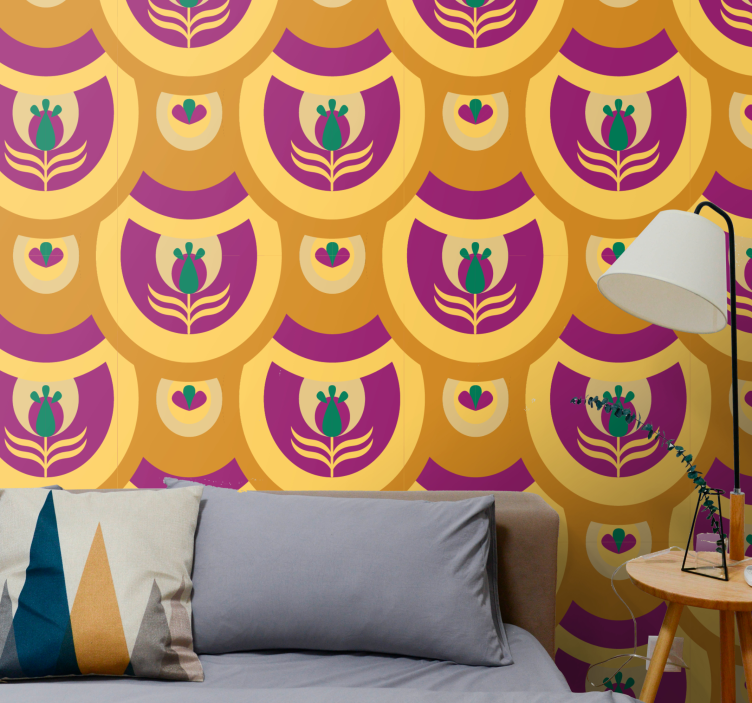 papel de parede artístico desenho de emblema floral - TenStickers