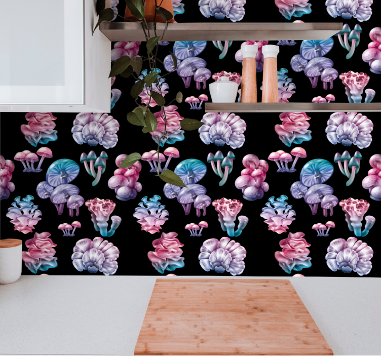 papel de parede artístico fantasia de cogumelo floral - TenStickers
