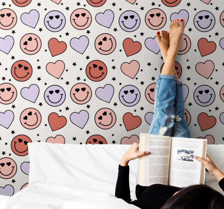 papel de parede infanto juvenil carinhas sorridentes de amor e co - TenStickers