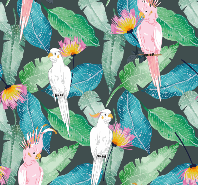 Papel de parede pássaros pássaros tropicais e folhas - TenStickers