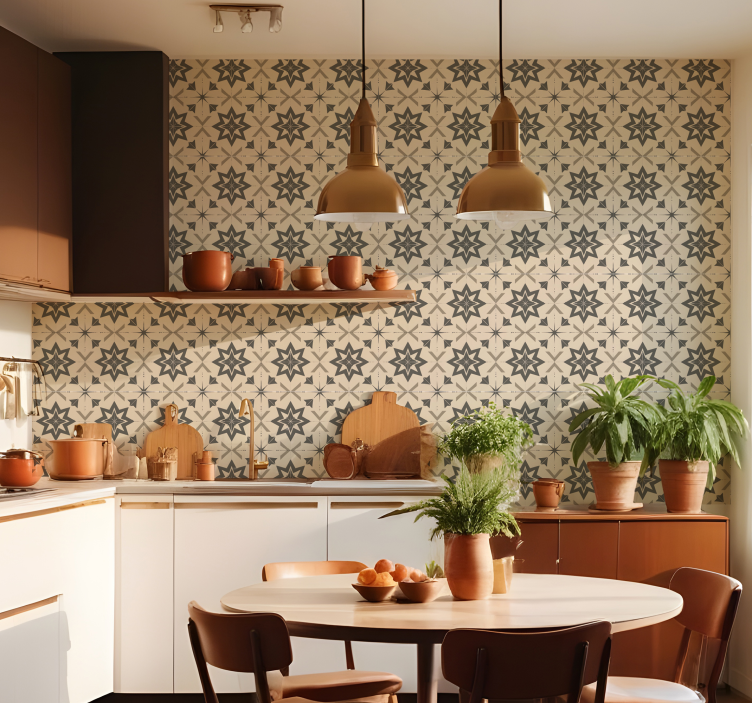 papel de parede azulejo design estrelado bege - TenStickers