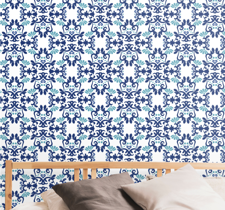 papel de parede azulejo mosaico azul ornamentado - TenStickers
