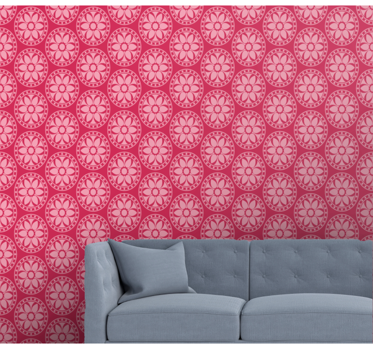 papel de parede rosa motivo floral geométrico - TenStickers