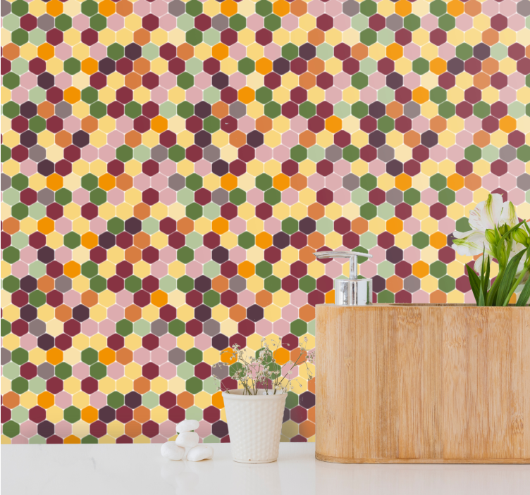 papel de parede azulejo pequenos hexágonos coloridos - TenStickers