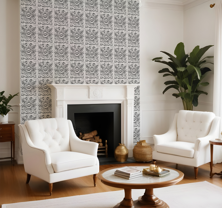 papel de parede barroco azulejos brancos - TenStickers