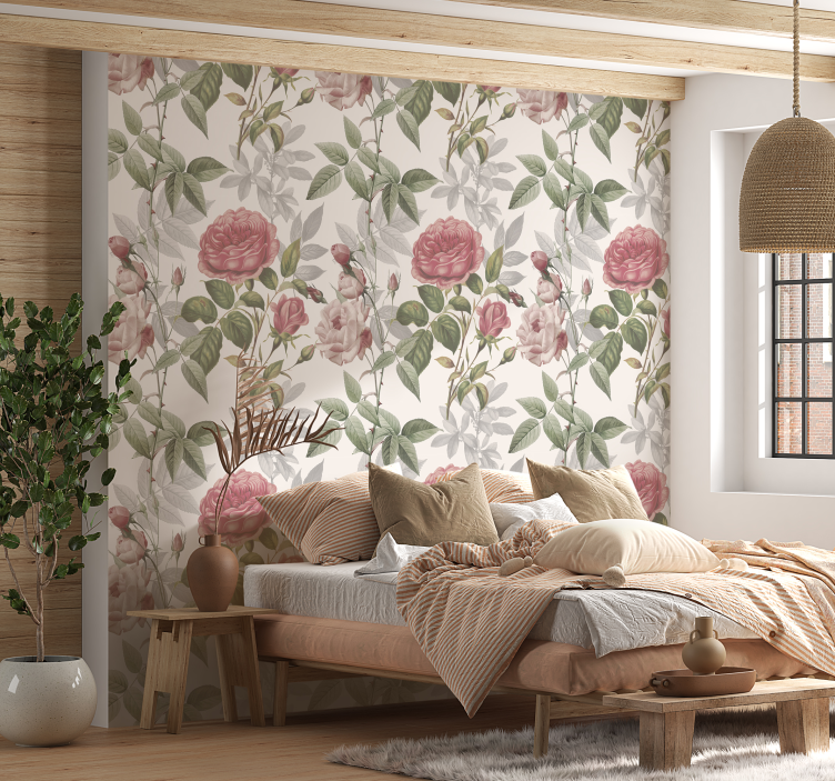 Papel de parede cabeceira rosas grandes - TenStickers
