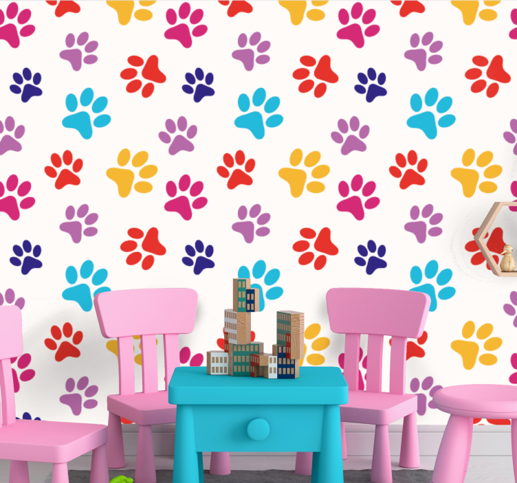 Papel de parede cães padrões de patas coloridas - TenStickers