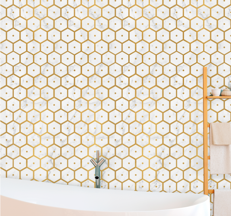 papel de parede casa de banho elegância padrão hexagonal - TenStickers