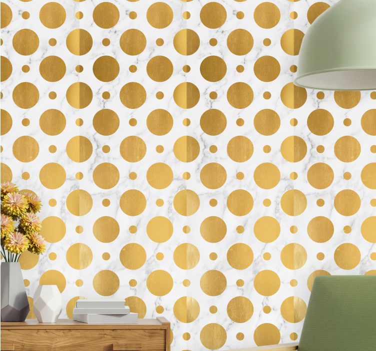 Papel de parede círculos e bolinhas padrão dourado - TenStickers
