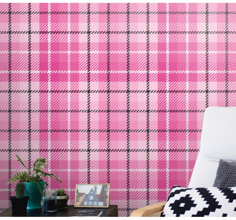 Papel de parede quadrados padrão tartan rosa - TenStickers