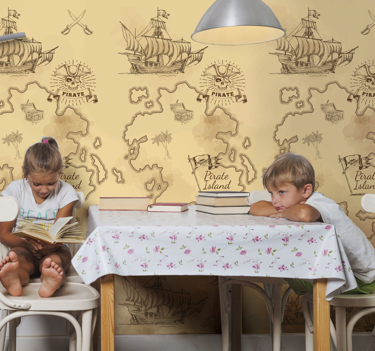 Papel de parede clássico mapa de aventura pirata - TenStickers