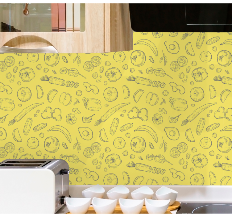 papel de parede para cozinha Conjunto de frutas e vegetais - TenStickers