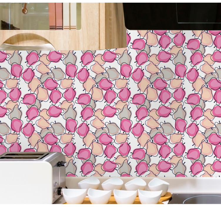 papel de parede para cozinha Padrão com frutas rosa - TenStickers