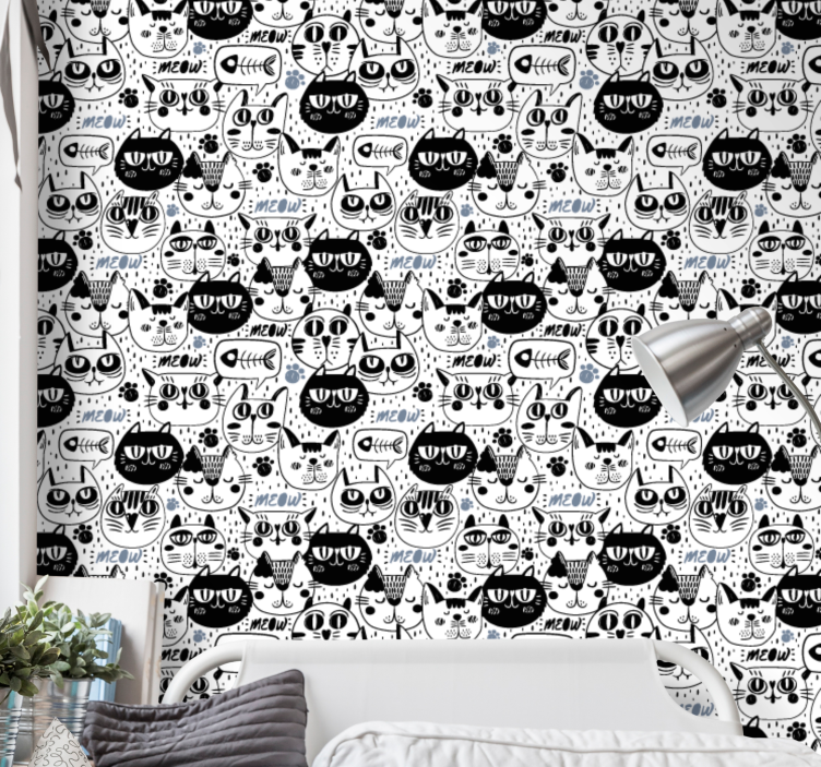 Papel de parede infantil gatos preto e branco - TenStickers