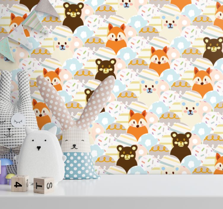 papel de parede infantil Patchwork animal kid design - TenStickers
