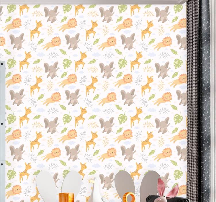 papel de parede infantil Safari nórdico minimalista - TenStickers