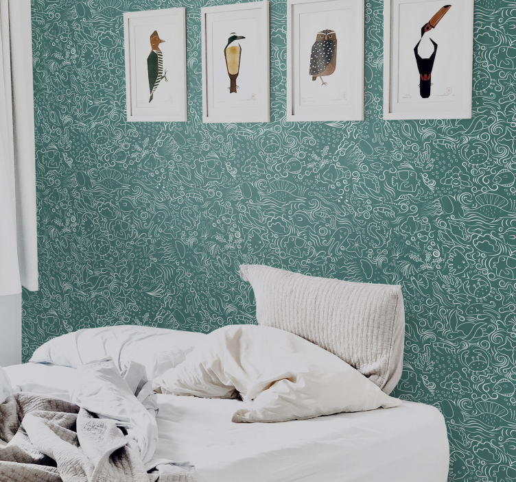 Papel parede padrão marinho desenhado à mão - TenStickers