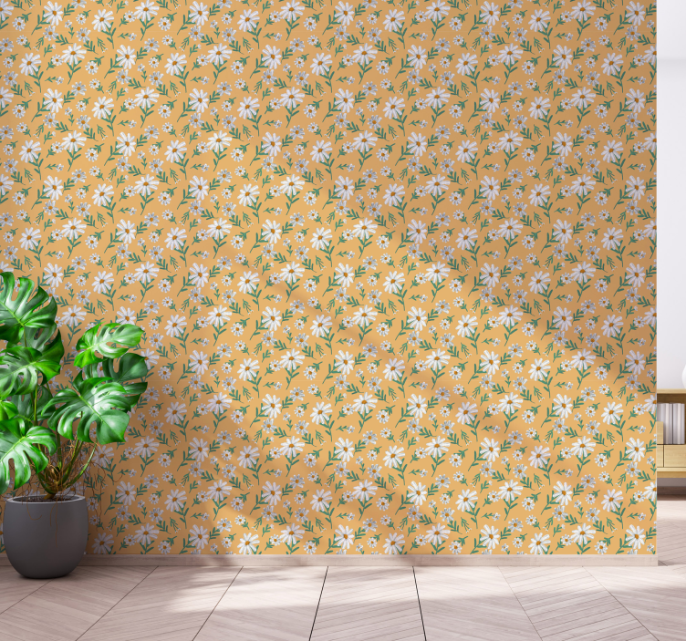 Papel de parede de flores Margaridas sobre fundo amarelo - TenStickers