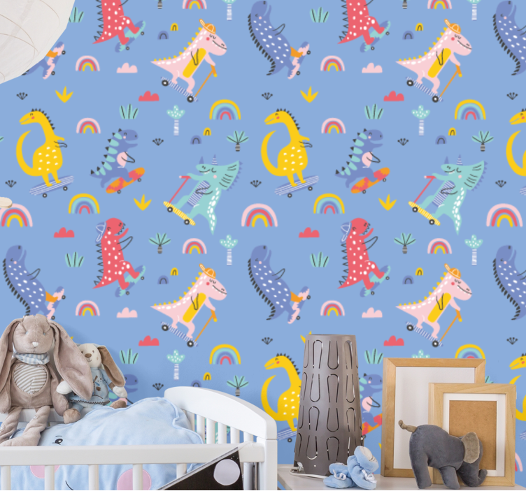 Papel de parede dinossauros dinossauros patinando - TenStickers