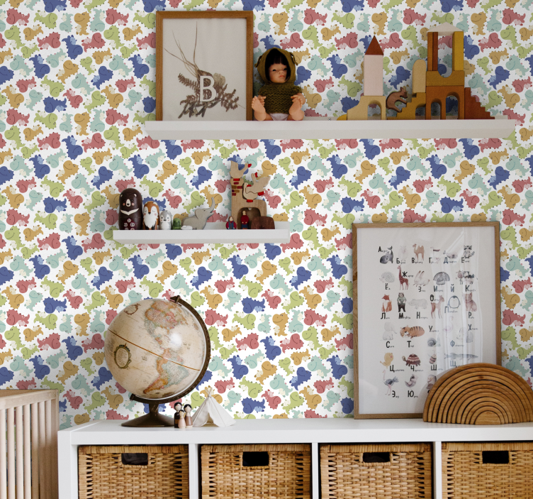 Papel de parede dinossauros padrão de dinossauro alegre - TenStickers