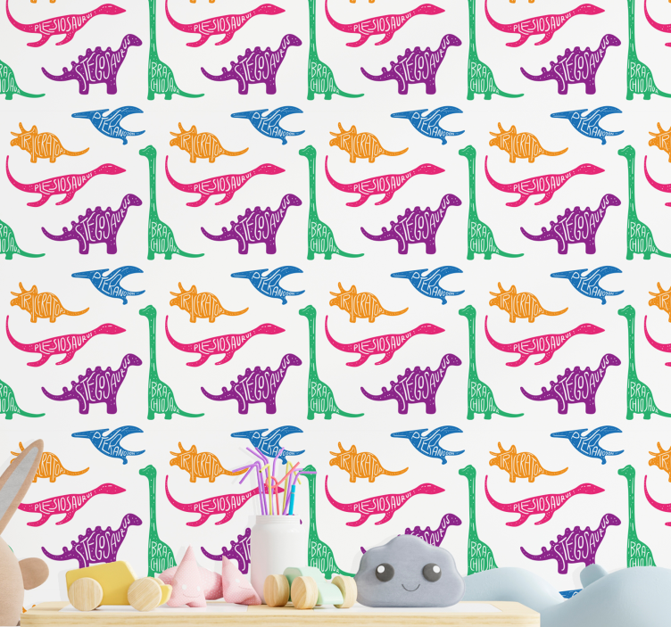 Papel de parede dinossauros padrão de esboço de dinossauro - TenStickers