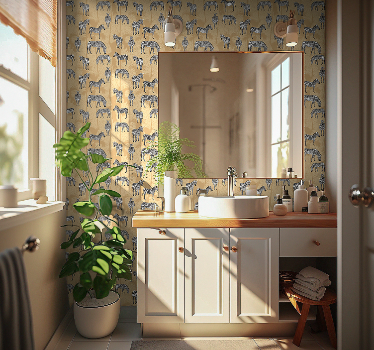 Papel de parede do casa de banho zebras safari - TenStickers
