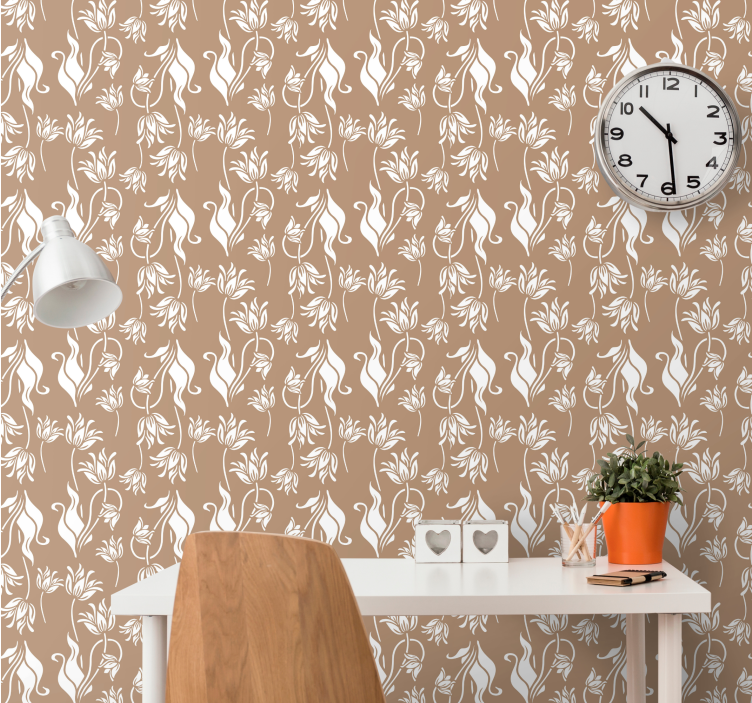 papel de parede floral display bege elegante - TenStickers