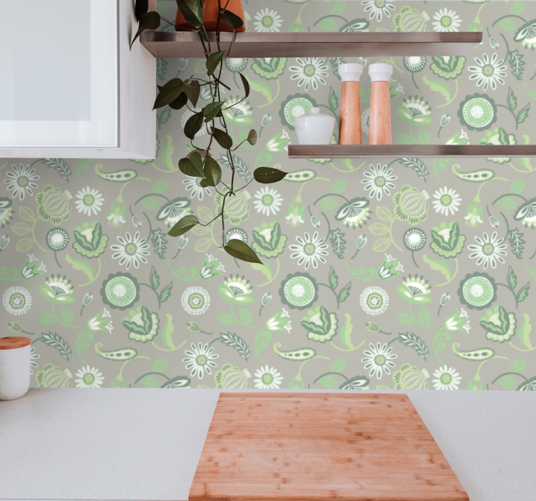 papel de parede floral motivo floral verde - TenStickers