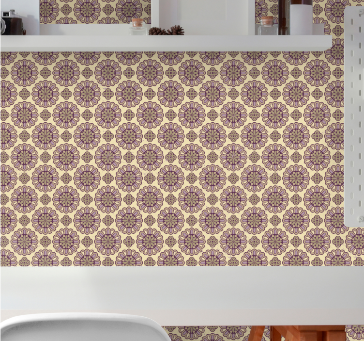 papel de parede floral padrão bege ornamentado - TenStickers