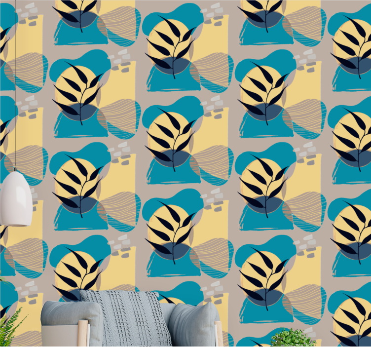 papel de parede floral padrão de folha estilizado - TenStickers