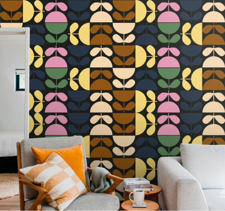 papel de parede floral padrões de folhas estilizadas - TenStickers