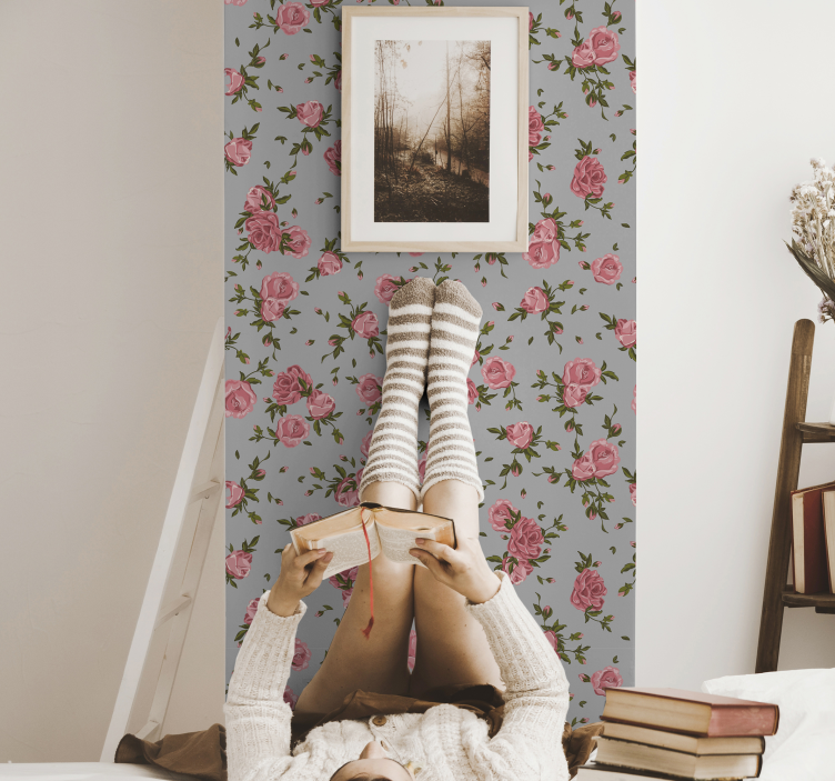 papel de parede flores padrão de rosas aconchegantes - TenStickers