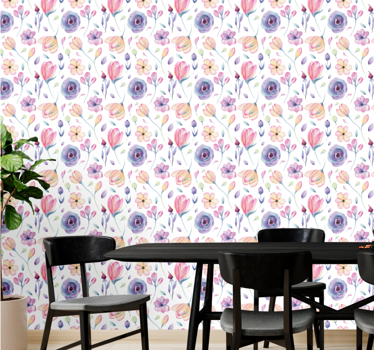 papel de parede flores aquarela floral - TenStickers
