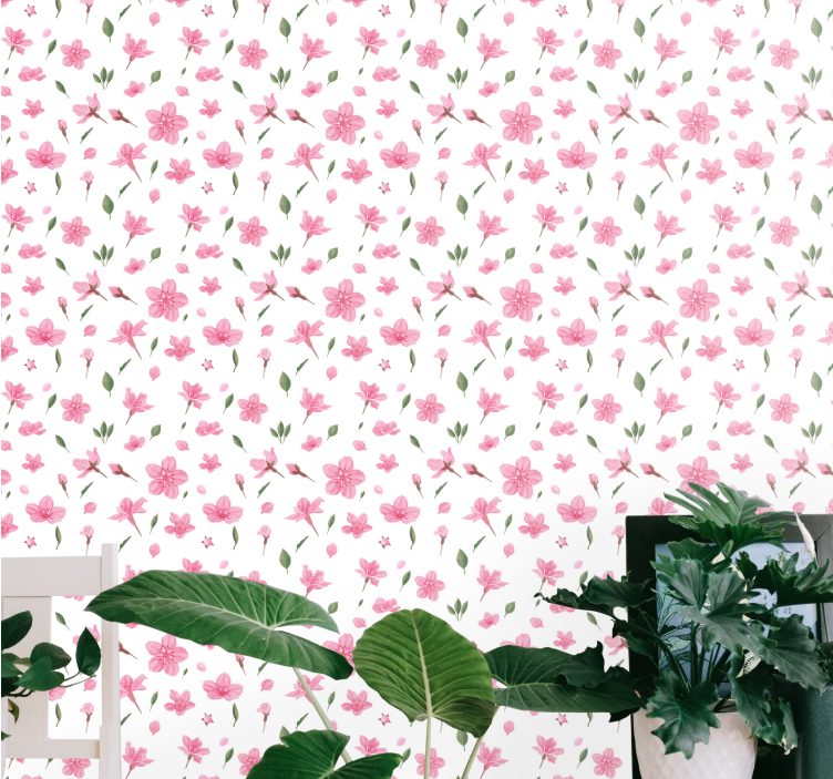 papel de parede floral Aquarela flores de flor rosa pastel - TenStickers