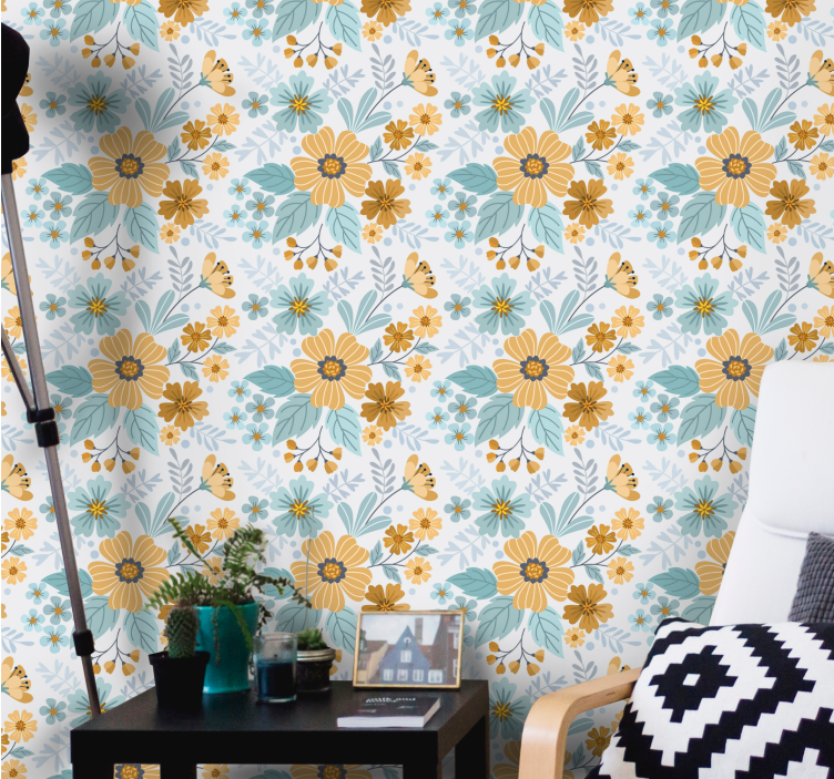 papel de parede flores arranjo floral de borboletas - TenStickers