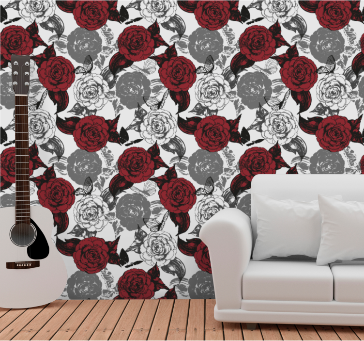 papel de parede flores arranjo floral vermelho - TenStickers