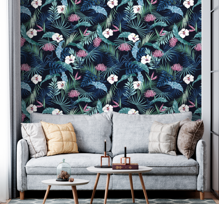 papel de parede flores cena floral tropical - TenStickers