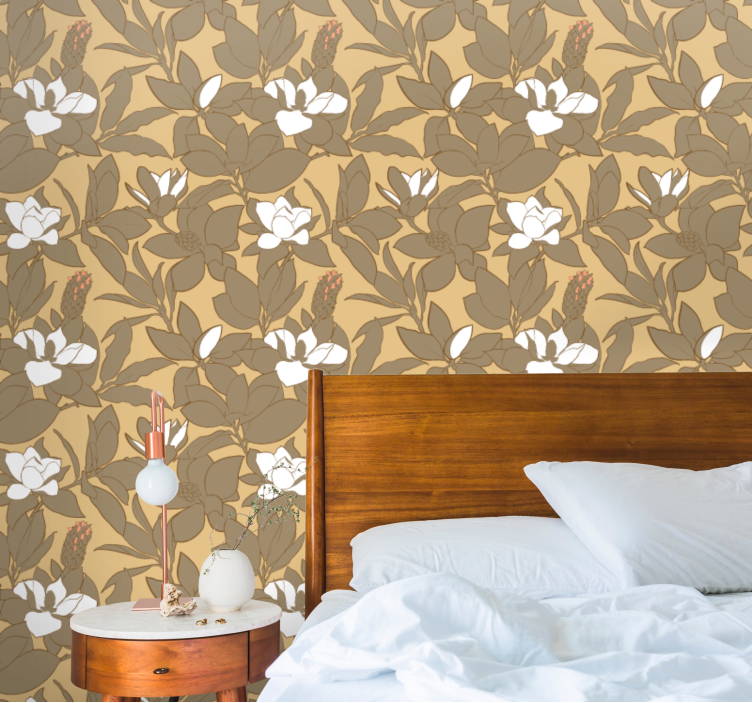 papel de parede quarto de casal decoração floral de magnólia - TenStickers