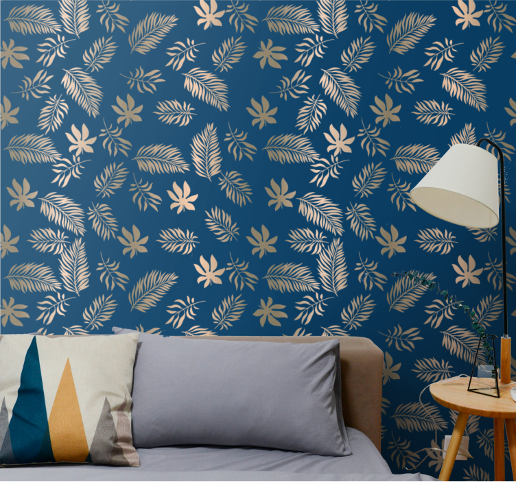 papel de parede floral Desenho de flor azul em estilo africano - TenStickers