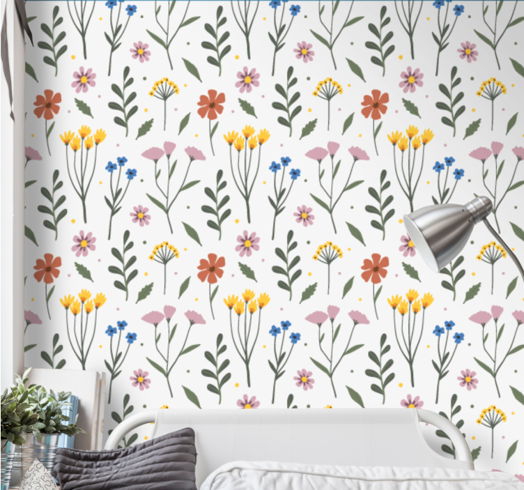 papel de parede flores design floral vibrante - TenStickers