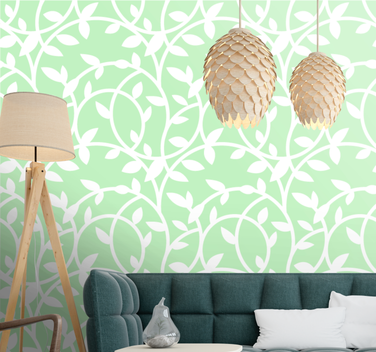 papel de parede verde elegância de padrão de videira - TenStickers
