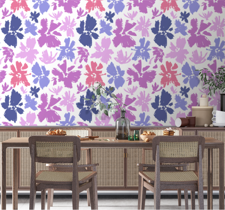 papel de parede para sala de jantar arranjo floral roxo - TenStickers