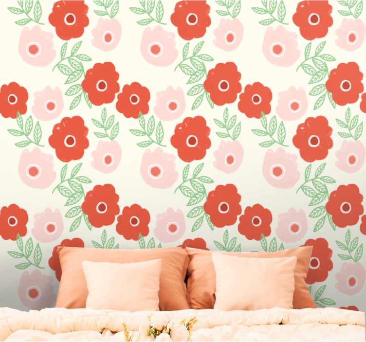 papel de parede flores flor rosa e vermelha - TenStickers