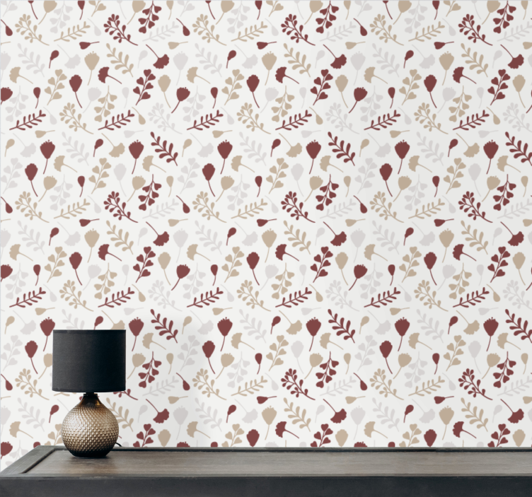 papel de parede floral Folhas cor de vinho e bege - TenStickers