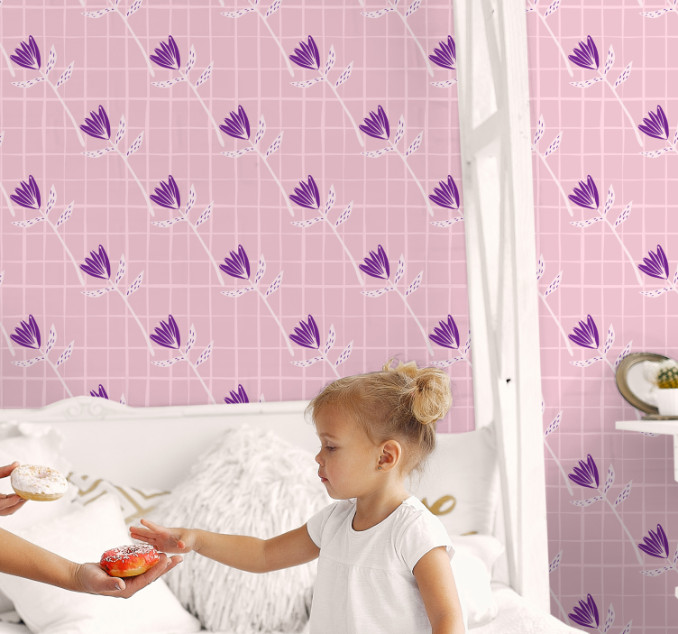 papel de parede floral Formas de flores roxas em quadrado - TenStickers