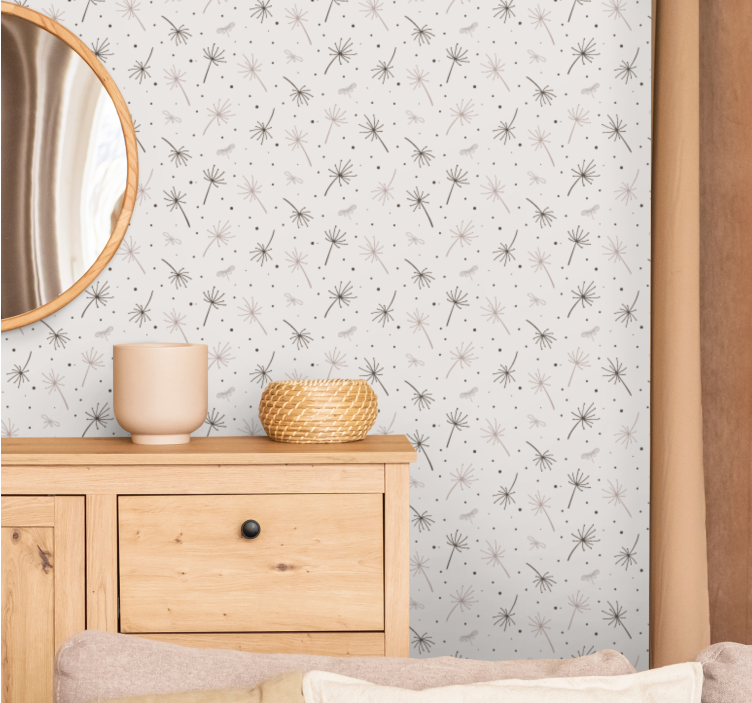 papel de parede flores inspiração dente de leão cinza - TenStickers