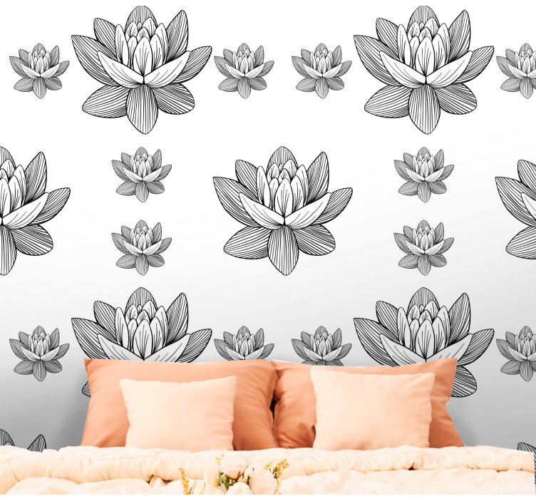 papel de parede floral Lótus preto e branco - TenStickers