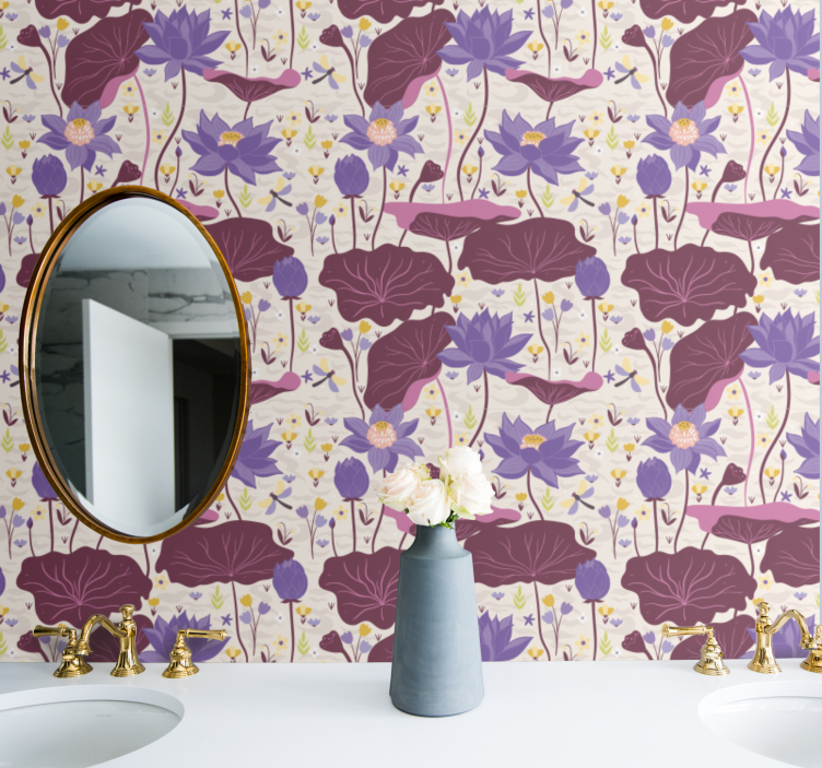 papel de parede flores padrão azul e roxo - TenStickers