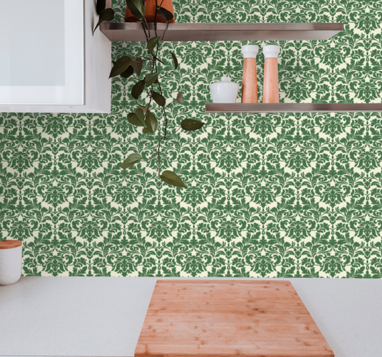 papel de parede floral Padrão geométrico de flores verdes - TenStickers